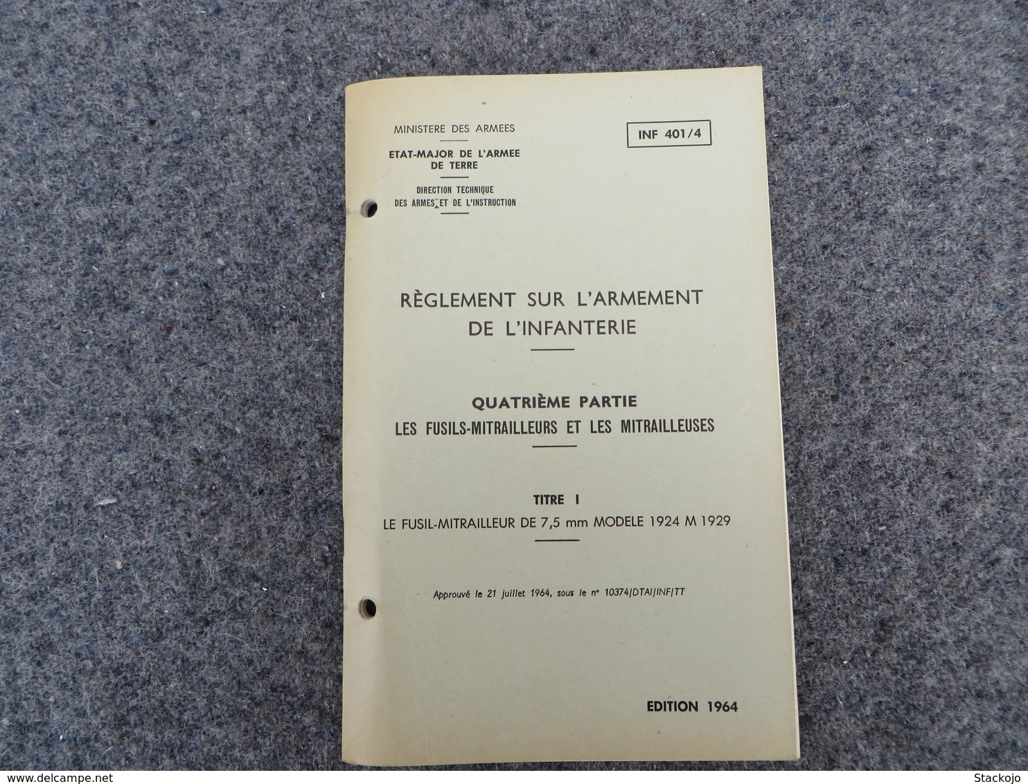 INF. 401/4 - Règlement Sur L'armement De L'infanterie - 312/09 - Autres & Non Classés