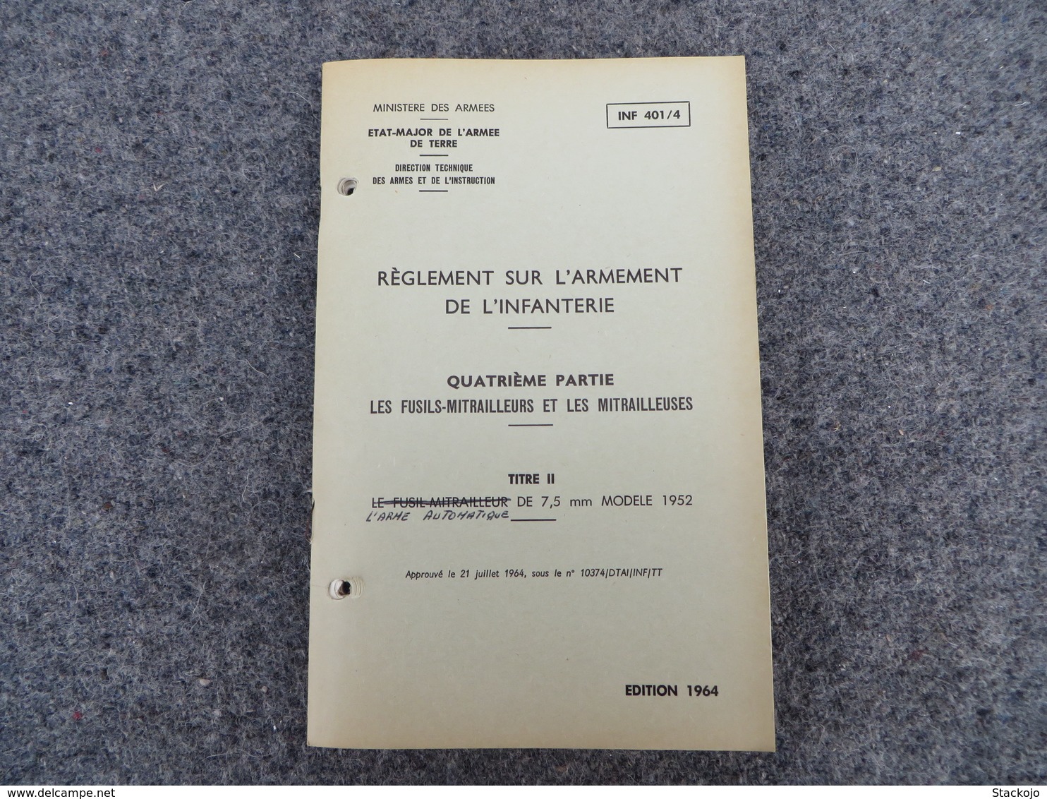 INF. 401/4 - Règlement sur l'armement de l'infanterie - 312/09