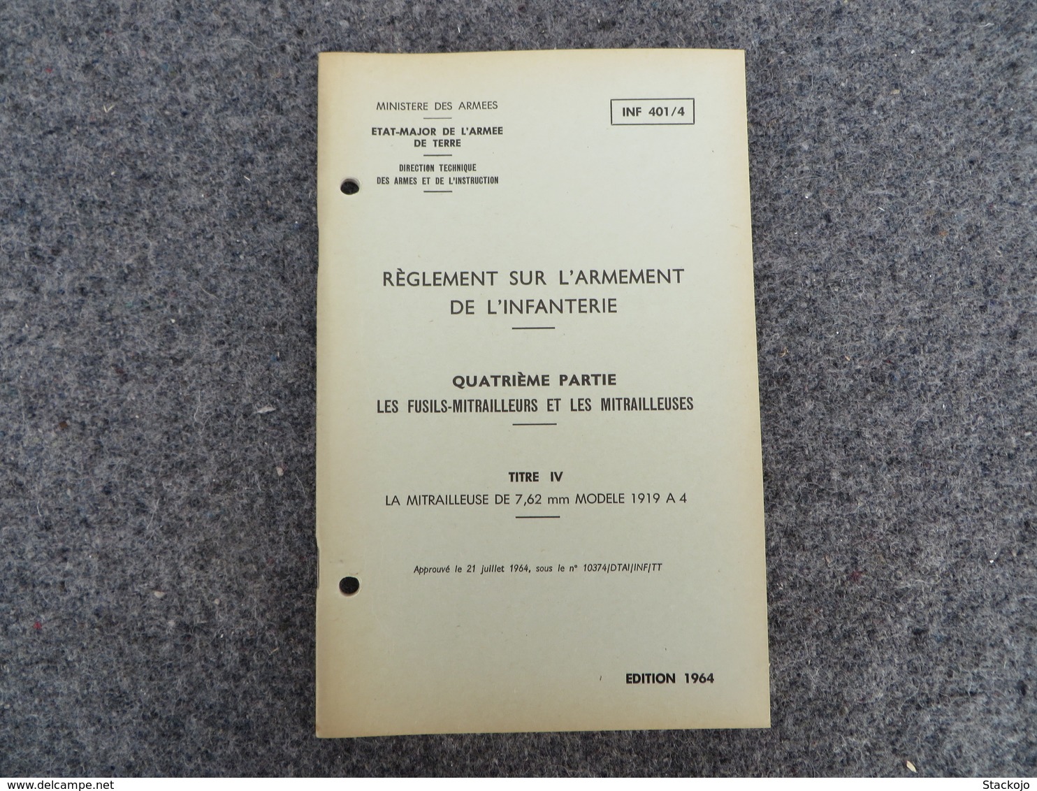 INF. 401/4 - Règlement sur l'armement de l'infanterie - 312/09