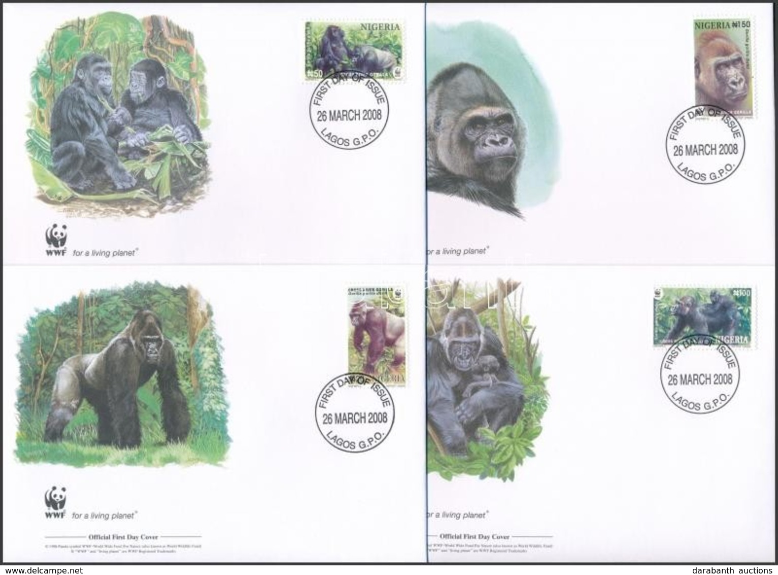 2008 WWF: Gorillák Sor 4 Db FDC-n Mi 808-811 - Otros & Sin Clasificación