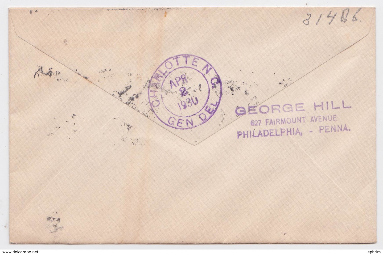 PHILADELPHIA-NEW-YORK-ATLANTA ROUTE AIR MAIL SERVICE FIRST FLIGHT 1930 TO CHARLOTTE - 1c. 1918-1940 Covers