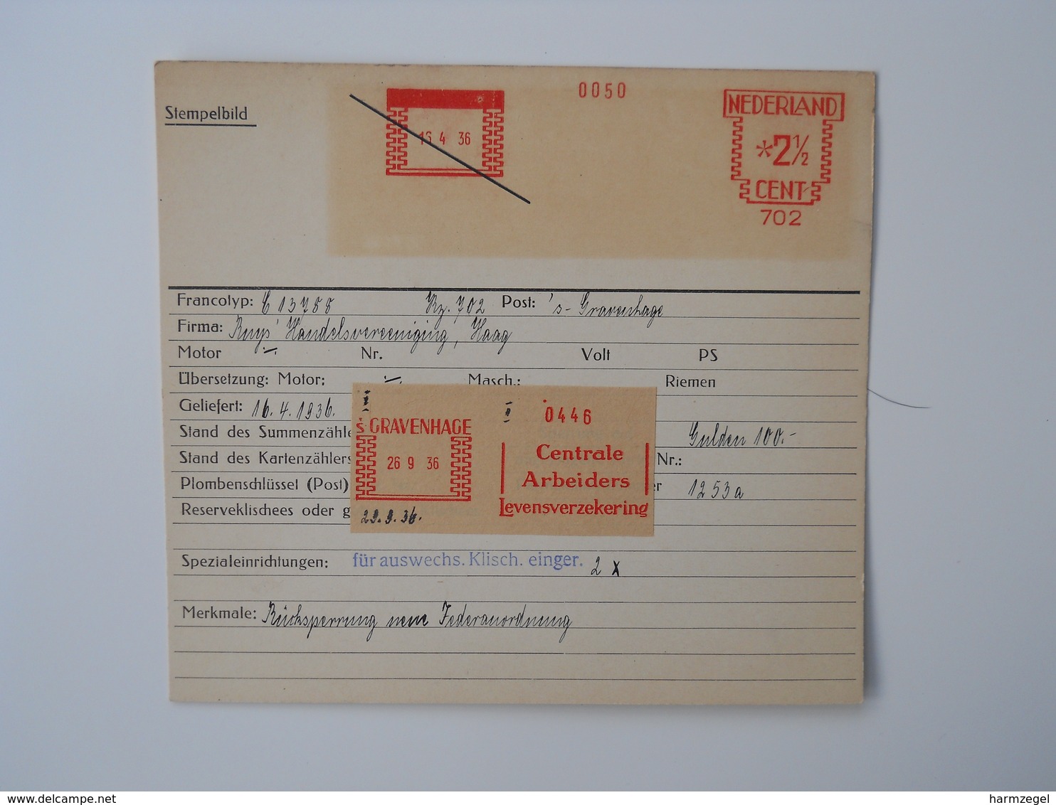 Archiefkaart, Archive Card, Insurance - Non Classés