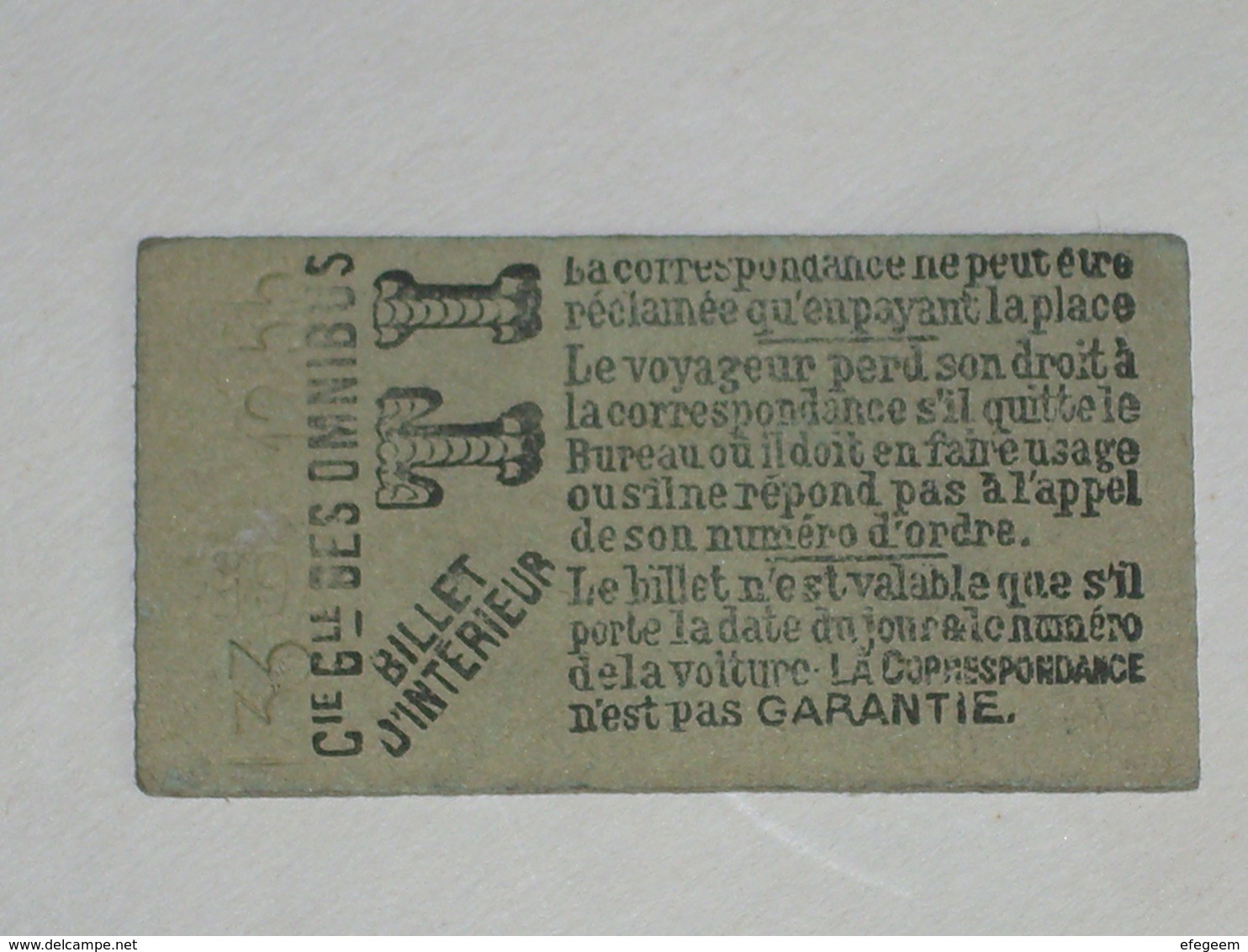 Ancien Ticket Omnibus " TI " ( Vert Clair ). Compagnie Générale Des Omnibus, Ticket Metro. - Europe
