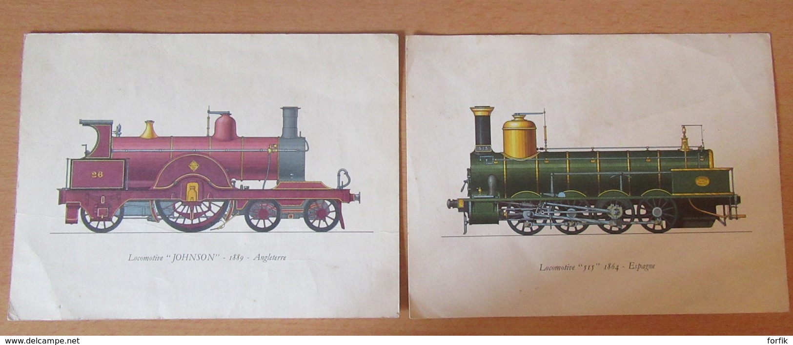 Soframycine Laboratoires Roussel - 2 Images Publicitaires De Locomotives 515 1864 Espagne Et Johson 1889 Angleterre - Publicités