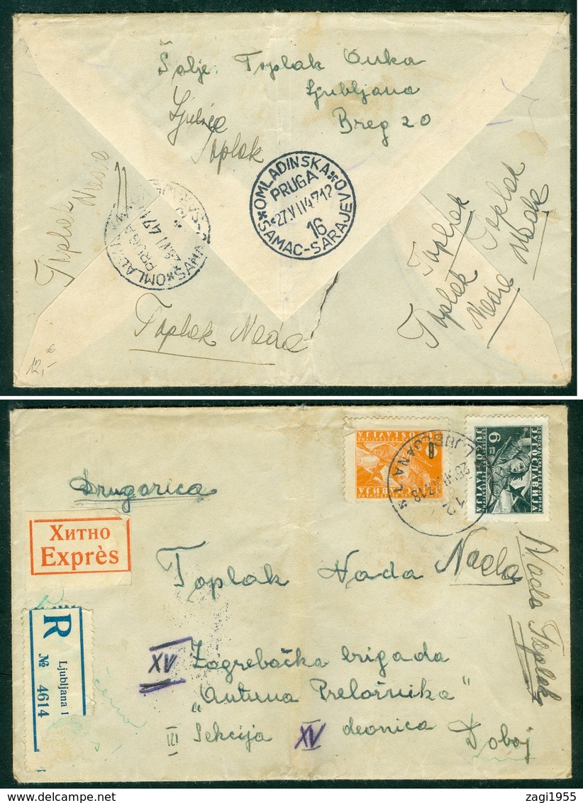 Yugoslavia 1947 Railway Omladinska Pruga Samac - Sarajevo Cancel 16 - 27.07.1947.  Bahnpost From Ljubljana - Covers & Documents