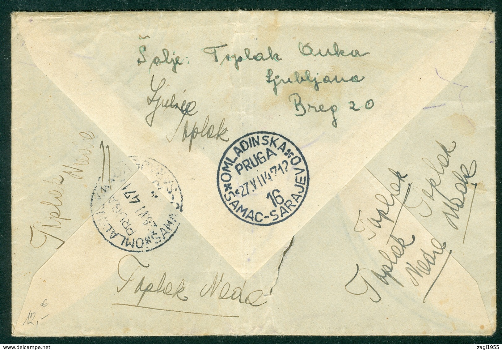 Yugoslavia 1947 Railway Omladinska Pruga Samac - Sarajevo Cancel 16 - 27.07.1947.  Bahnpost From Ljubljana - Covers & Documents