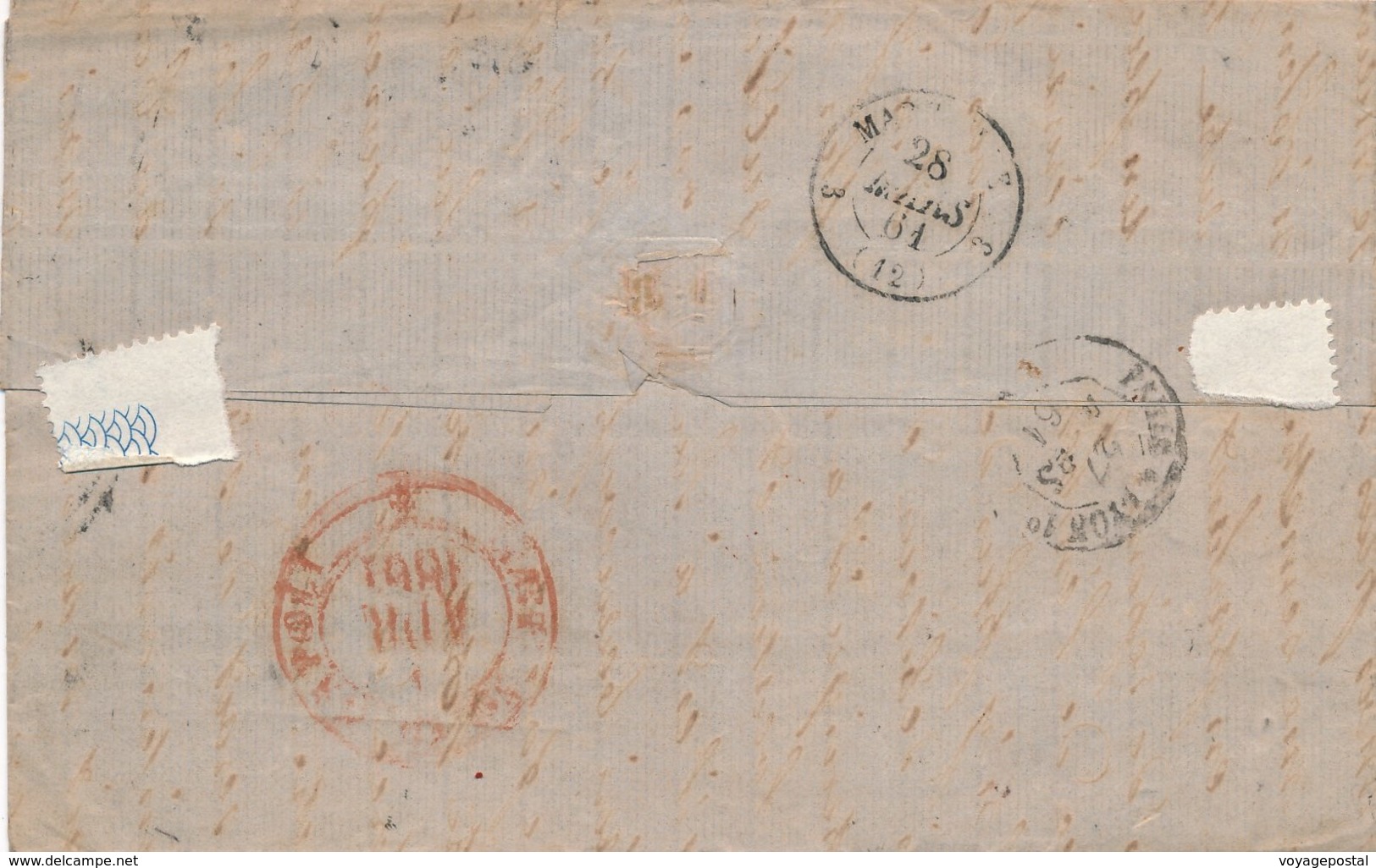 Lettre N°14,16x3 Paris Naples Tarif 1F40 - 1849-1876: Période Classique