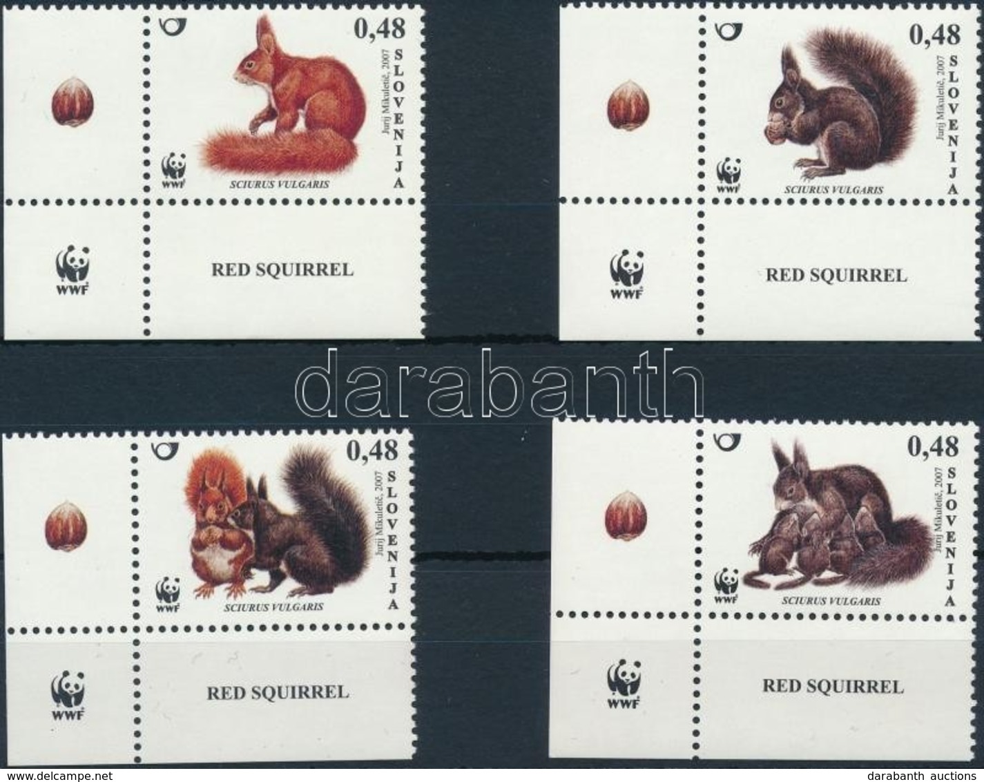 ** 2007 WWF: Európai Vörös Mókus ívsarki Sor Mi 636-639 - Otros & Sin Clasificación