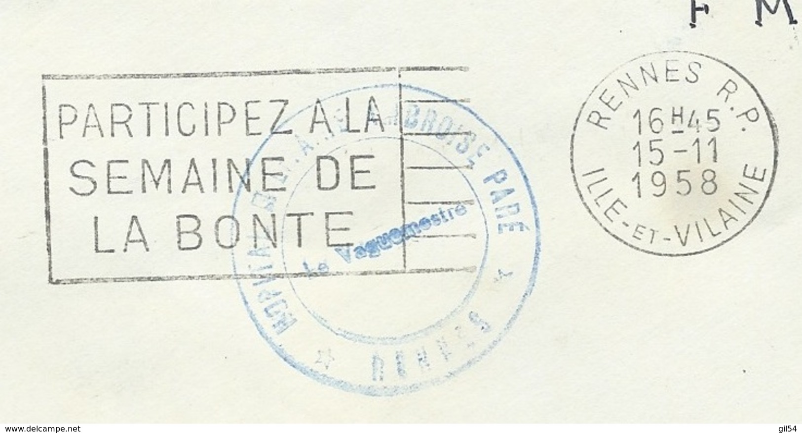 Cachet Bleu Hopital Militaire Amboise Paré - Rennes Sur Lac Illustrée De 1958 RAA1106 - Guerre D'Algérie