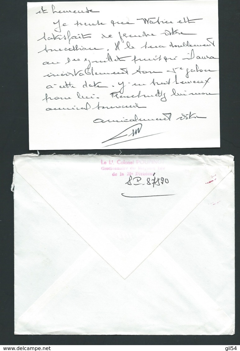 Cachet Rouge "Secteur Postal  87.890 Sur Lac  " Commandement Supérieur Des Force Françaises En Algérie " RAA1109 - Guerre D'Algérie