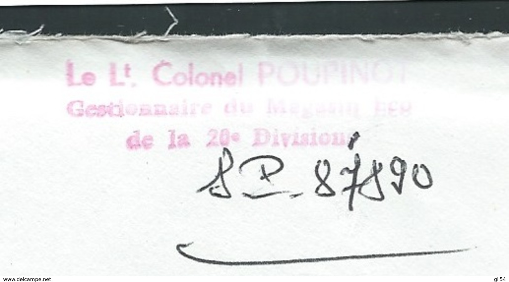 Cachet Rouge "Secteur Postal  87.890 Sur Lac  " Commandement Supérieur Des Force Françaises En Algérie " RAA1109 - Guerre D'Algérie