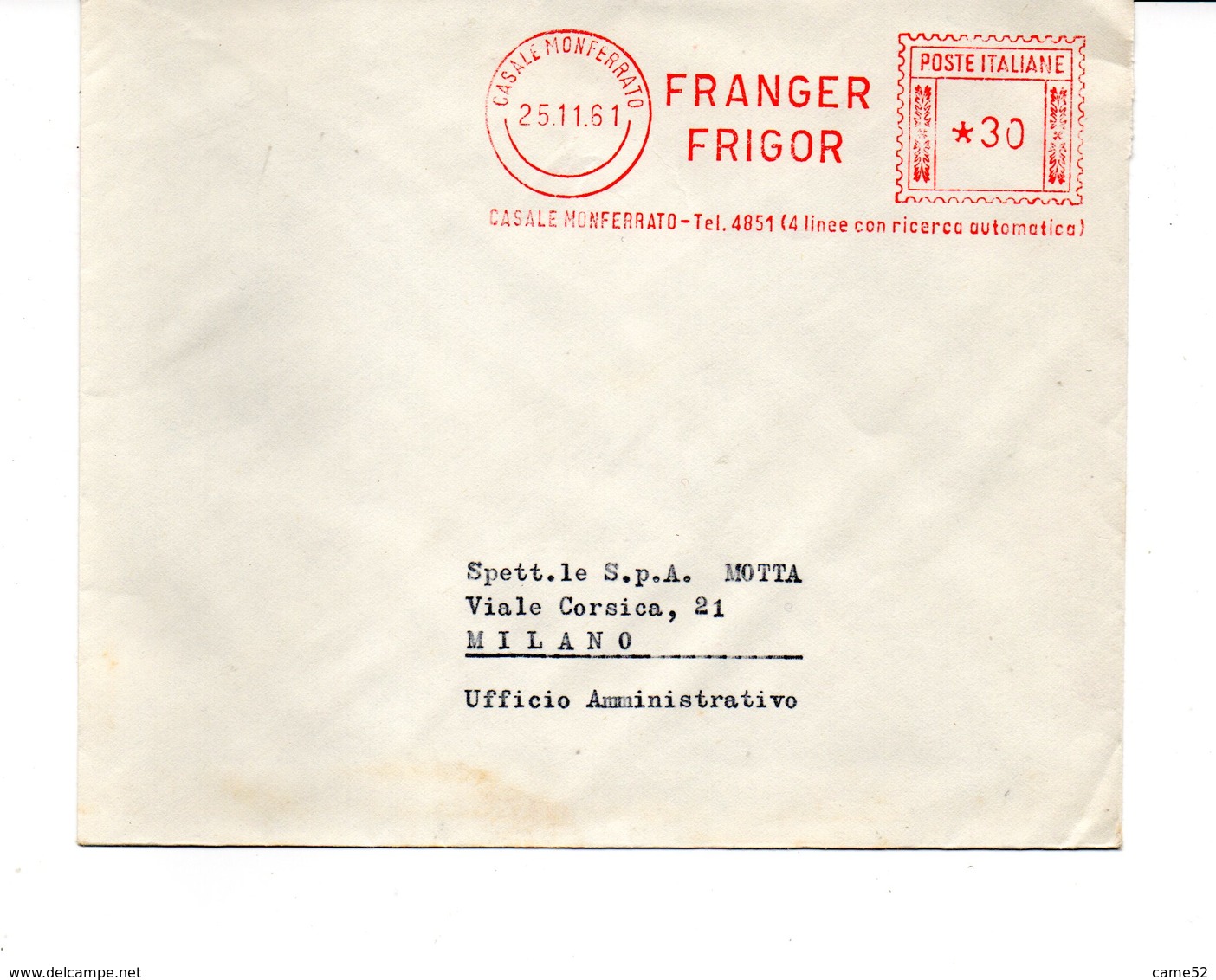 1961 Affrancatura Meccanica Rossa EMA Freistempel Casale Monferrato Franger Frigor Celle Frigorifere Industriali - Macchine Per Obliterare (EMA)