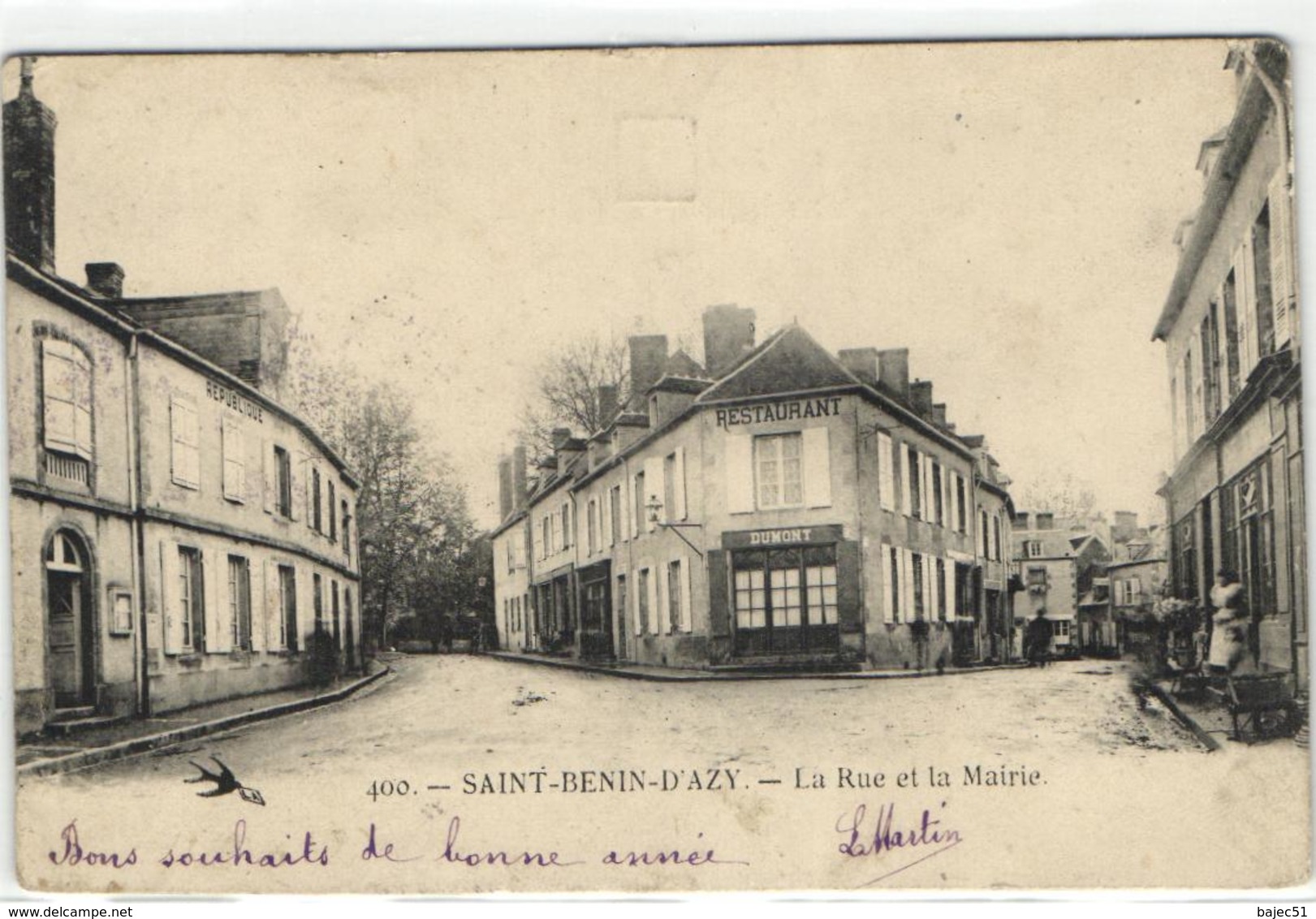 1 Cpa Saint Benin D'azy - La Rue De La Mairie - Other & Unclassified