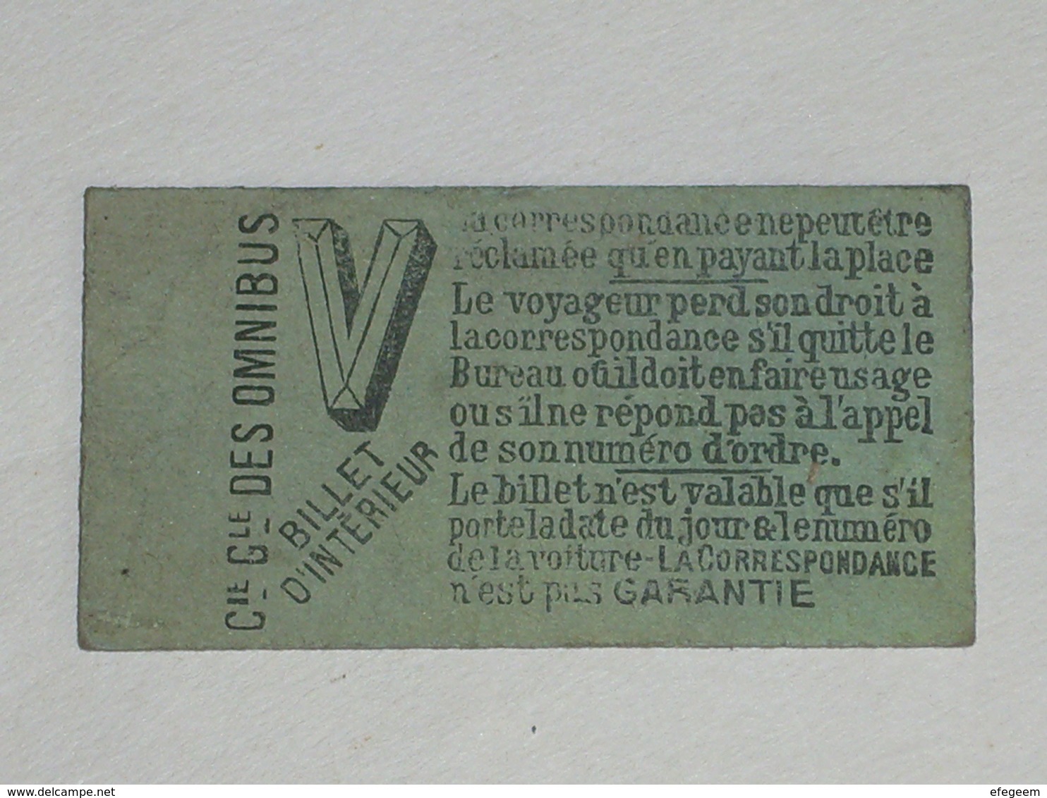 Ancien Ticket Omnibus " V ". Compagnie Générale Des Omnibus, Ticket Metro. - Europa