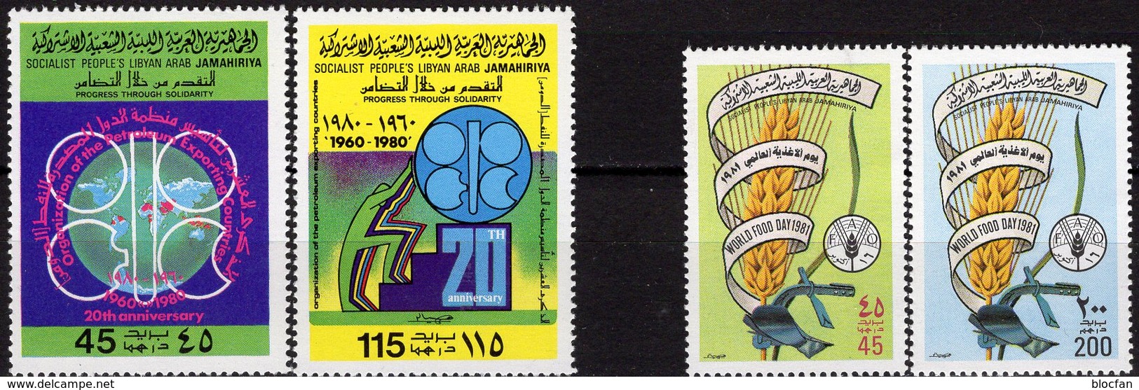 OPEC 1980 Libya 842/3+938/9 ** 6€ Ähre Im Schriftband Pflug Erdöl-Förderung Oilleferung Energy FAO Sets Bf Erdkugel - Agriculture