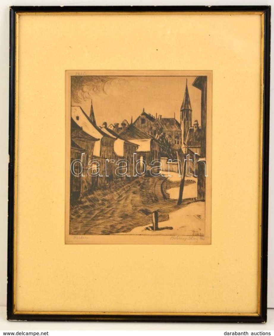 Beleznay István (1892-1954): Tabán. Rézkarc, Papír, Jelzett, üvegezett Keretben, 28×23 Cm - Autres & Non Classés