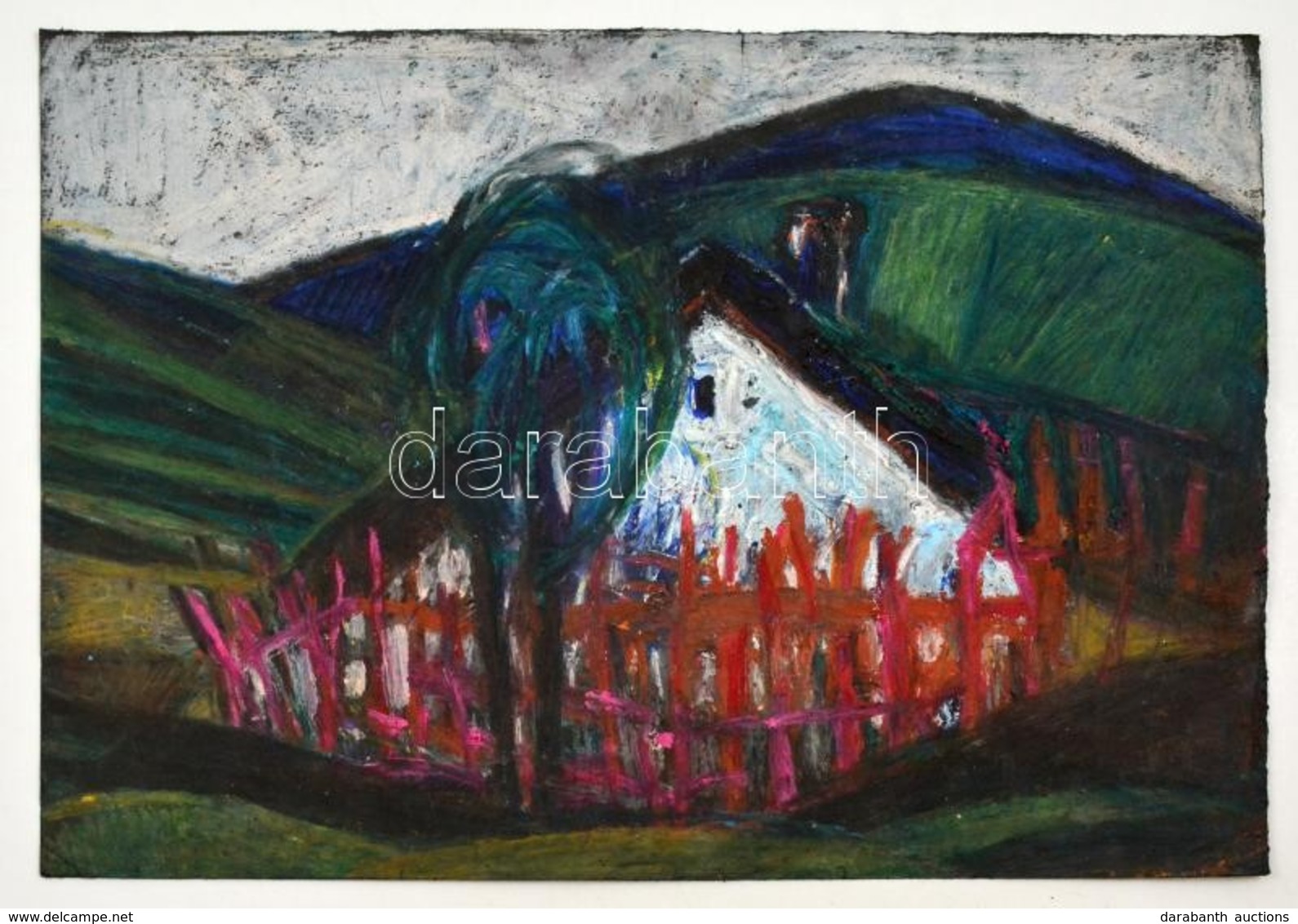 D. Borbély Gizella (1920-1994): Dombos Táj Házzal, Pasztell, Papír, Hátulján Jelzett, 35×51 Cm - Autres & Non Classés