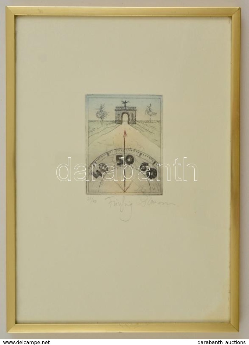 D.E Jelzéssel: Fünfzig. Rézkarc, Papír, üvegezett Keretben, 8,5×7 Cm - Other & Unclassified