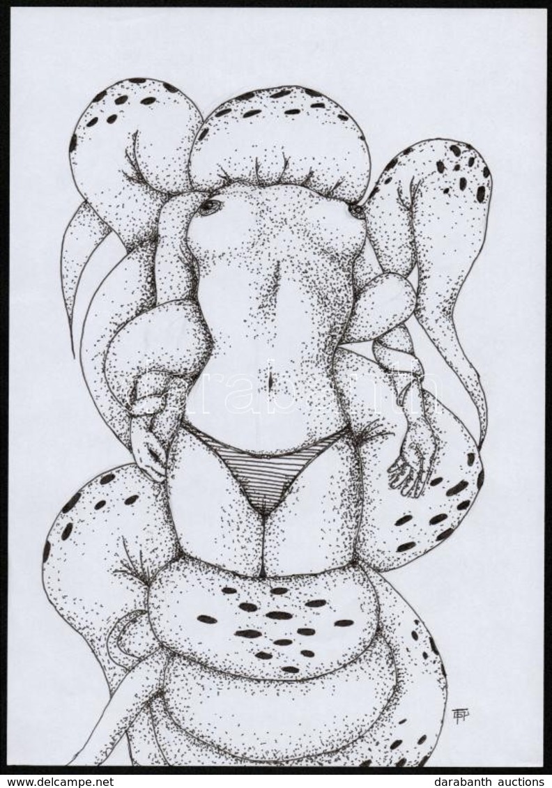 Földházy Gyula (1991- ): Hentai, Tus, Papír, Jelzett, 29,5×21 Cm - Other & Unclassified