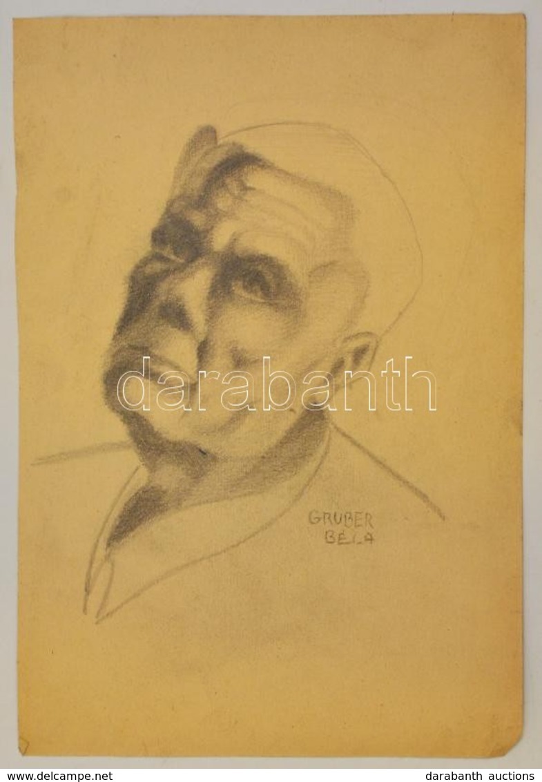 Gruber Jelzéssel: Férfi Portré. Szén, Papír, 30×21 Cm - Autres & Non Classés