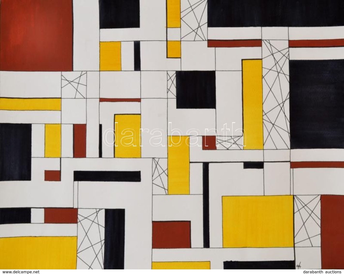 Kun Sarolta (1990- ): Geometria. Akvarell-tus, Papír, Jelzett, Feltekerve, 50×40 Cm - Autres & Non Classés