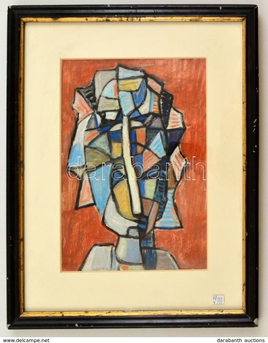 Papp Oszkár (1925-2011): Fej. Vegyes Technika, Papír, üvegezett Keretben, 20×14 Cm - Autres & Non Classés