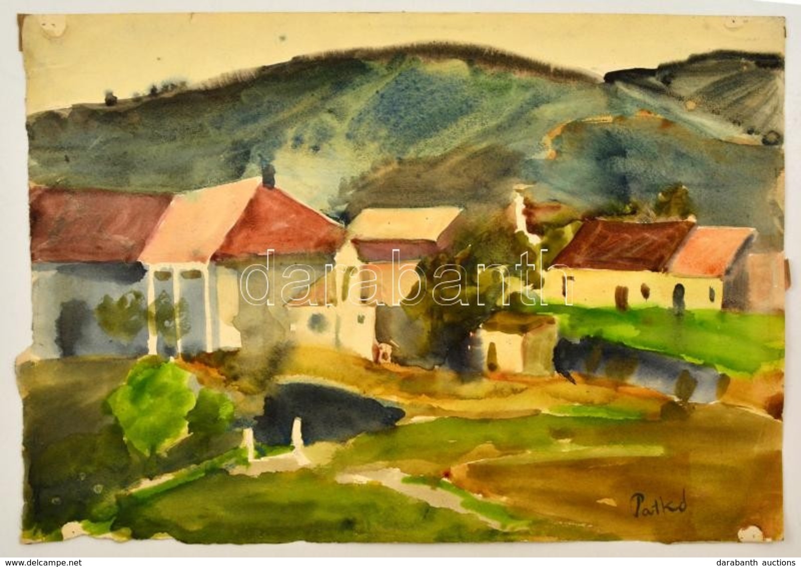 Patkó Jelzéssel: Kilátás A Falura. Akvarell, Papír, 30×42 Cm - Autres & Non Classés