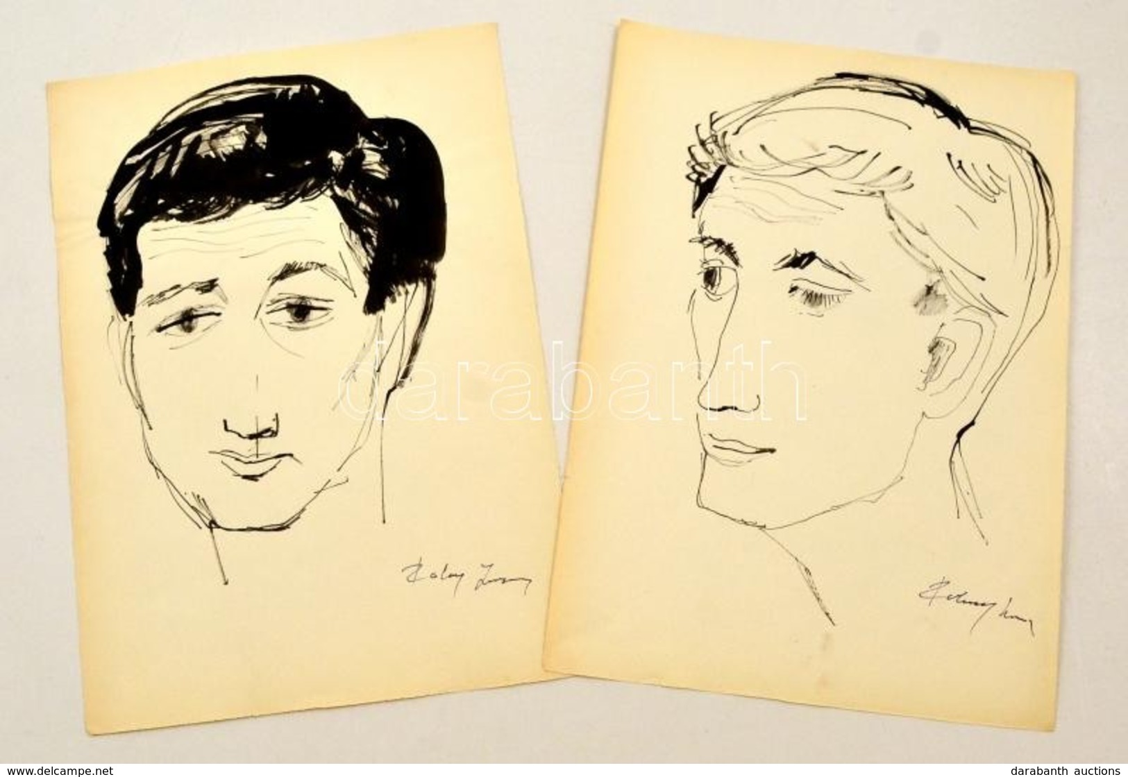 Szalay Jelzéssel: Férfi Portrék ( 2db). Tus, Papír, 29×20 Cm (2×) - Altri & Non Classificati