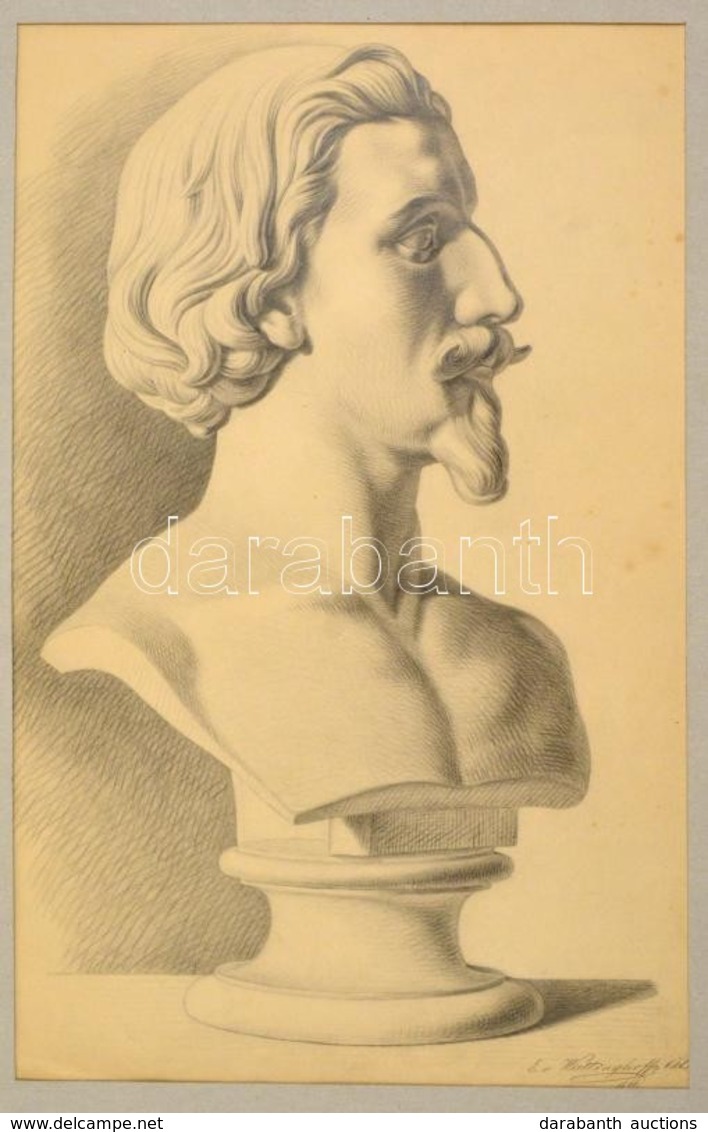Wiettinghoff Evald (1826-1882): Férfi Büszt 1866. Ceruza, Papír, Jelzett, Paszpartuban, 50×21 Cm - Autres & Non Classés