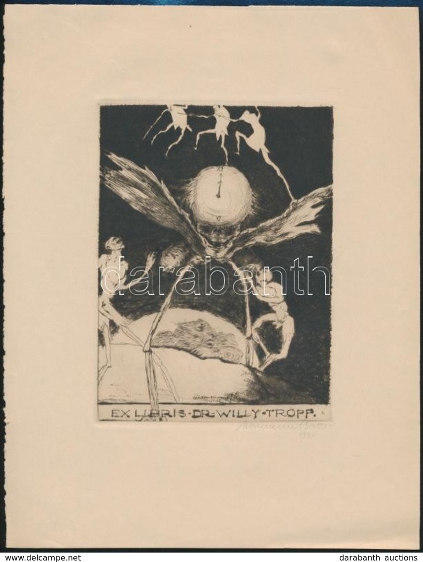Hermann Bauer (1892-1976): Ex Libris Dr. Willy Tropp. Rétkarc, Papír, Jelzett,  15,5×11 Cm - Sonstige & Ohne Zuordnung