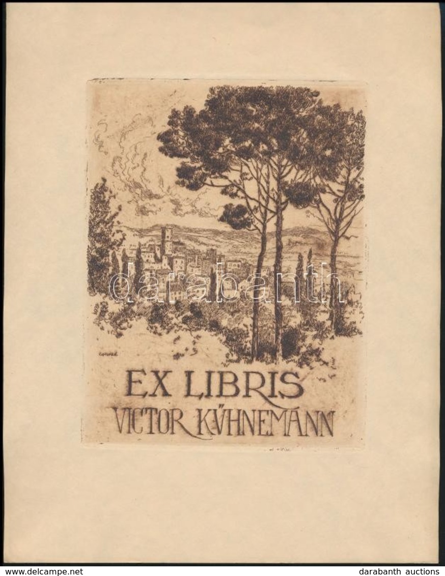 Conrád Gyula (1877-1959): Ex Libris Victor Kühnemann. Rézkarc, Papír, Jelzett A Karcon, 17×13 Cm - Autres & Non Classés