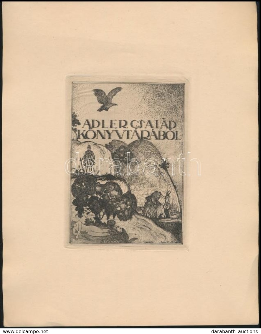 Gara Arnold (1882-1929): Ex Libris Adler Család. Rézkarc, Papír, Jelzett A Karcon, 14×10 Cm - Autres & Non Classés