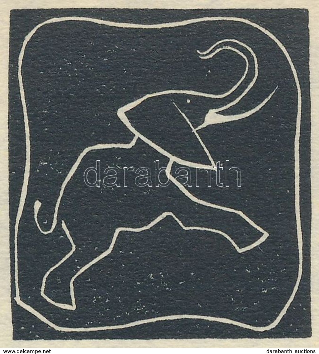 Emil Kotrba (1912-1983): Ex Libris (elefánt), Fametszet, Papír, Jelzés Nélkül, 3×3 Cm - Otros & Sin Clasificación