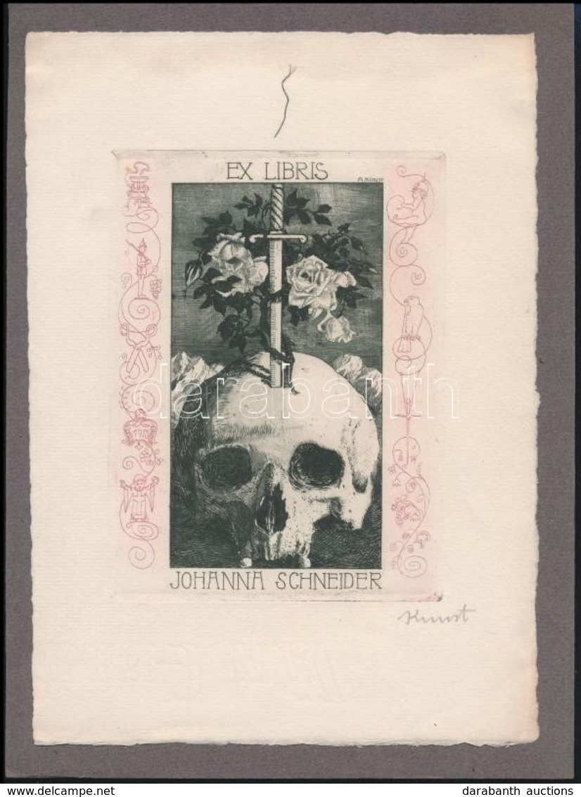 Adolf Kunst (1882-1937): Ex Libris Johanna Schneider. Rézkarc, Papír, Jelzett, 15×11,5 Cm - Otros & Sin Clasificación