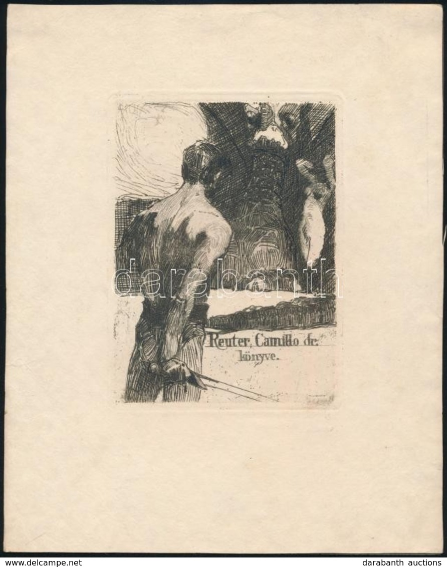 Olvashatatlan Jelzéssel: Ex Libris Reuter Camillo Dr. Rézkarc Papír, 11,5×8,5 Cm - Otros & Sin Clasificación