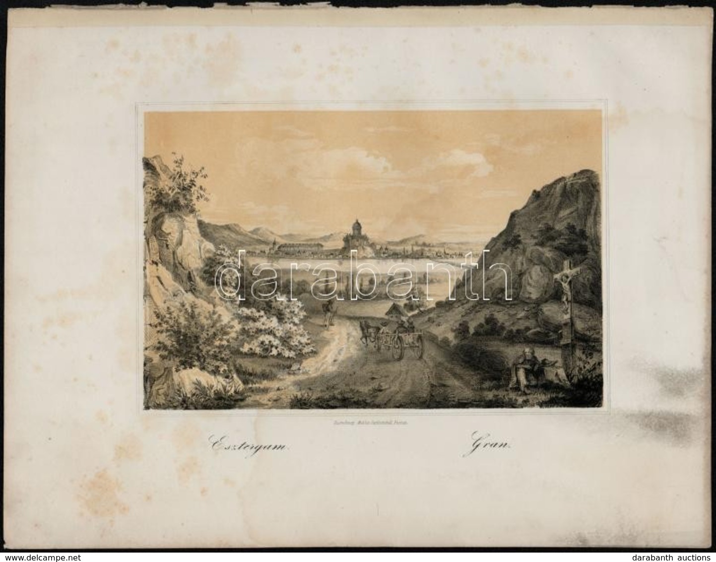 Szerelmey Miklós (1803-1875): Esztergom. Gran.   Színes Litográfia. Lapméret 24x16,5 Cm. Kissé Foltos - Stiche & Gravuren