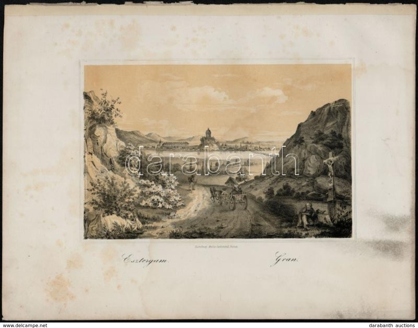 Szerelmey Miklós (1803-1875): Esztergom. Gran.   Színes Litográfia. Lapméret 24x16,5 Cm. Kissé Foltos - Prints & Engravings