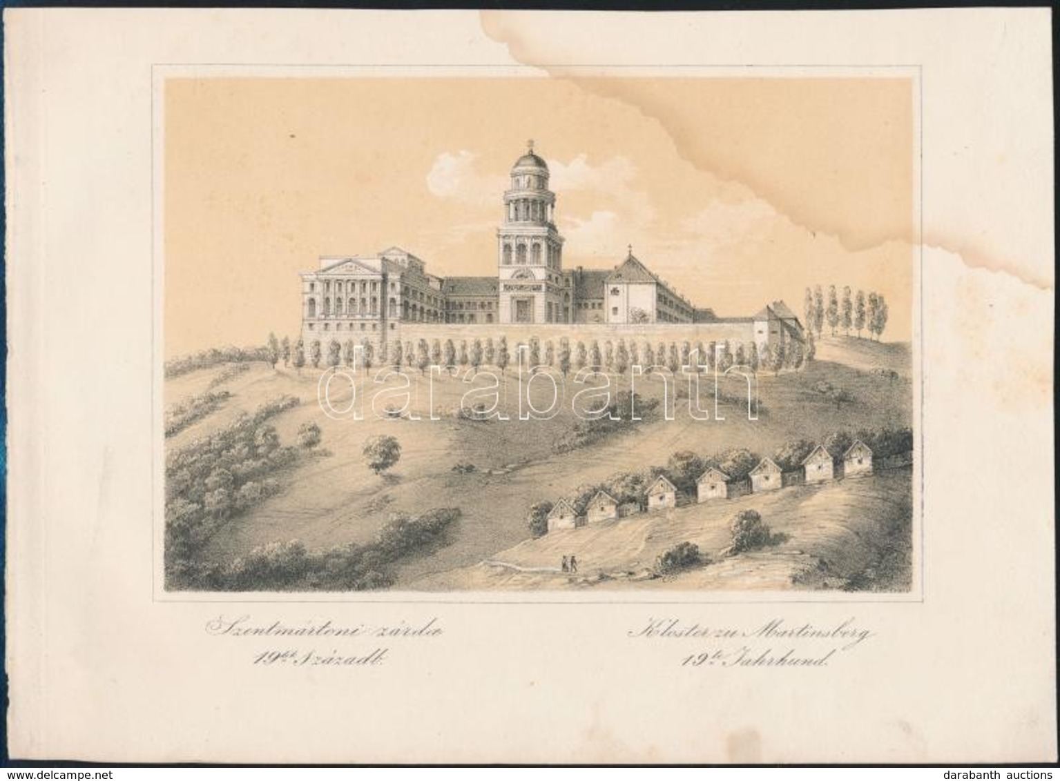 (Pannonhalma). Szent Mártonhegye A16dik Században, Szentmártoni Zárda 19dik Század 2 Db Litográfia Szerelmey M: Műhelyéb - Prints & Engravings