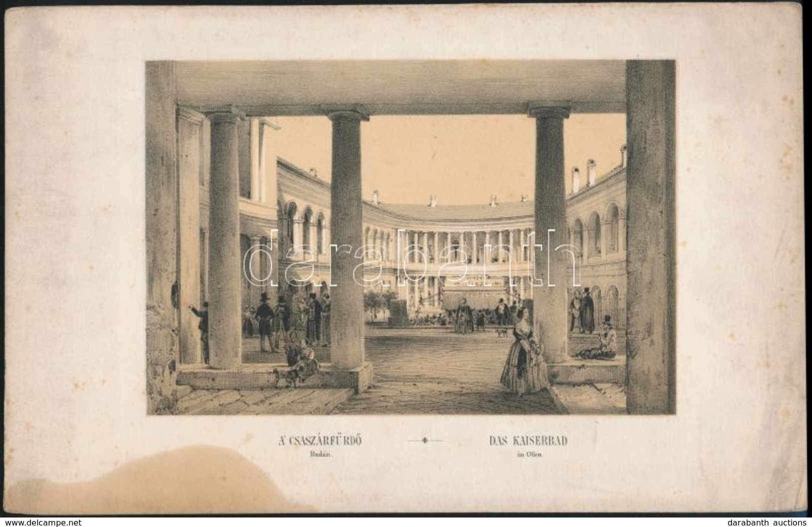 Cca 1850 A Császárfürdő Budán  Litográfia Szerelmey M: Műhelyéből. Cca 1850 18x14 Cm Foltos - Estampas & Grabados