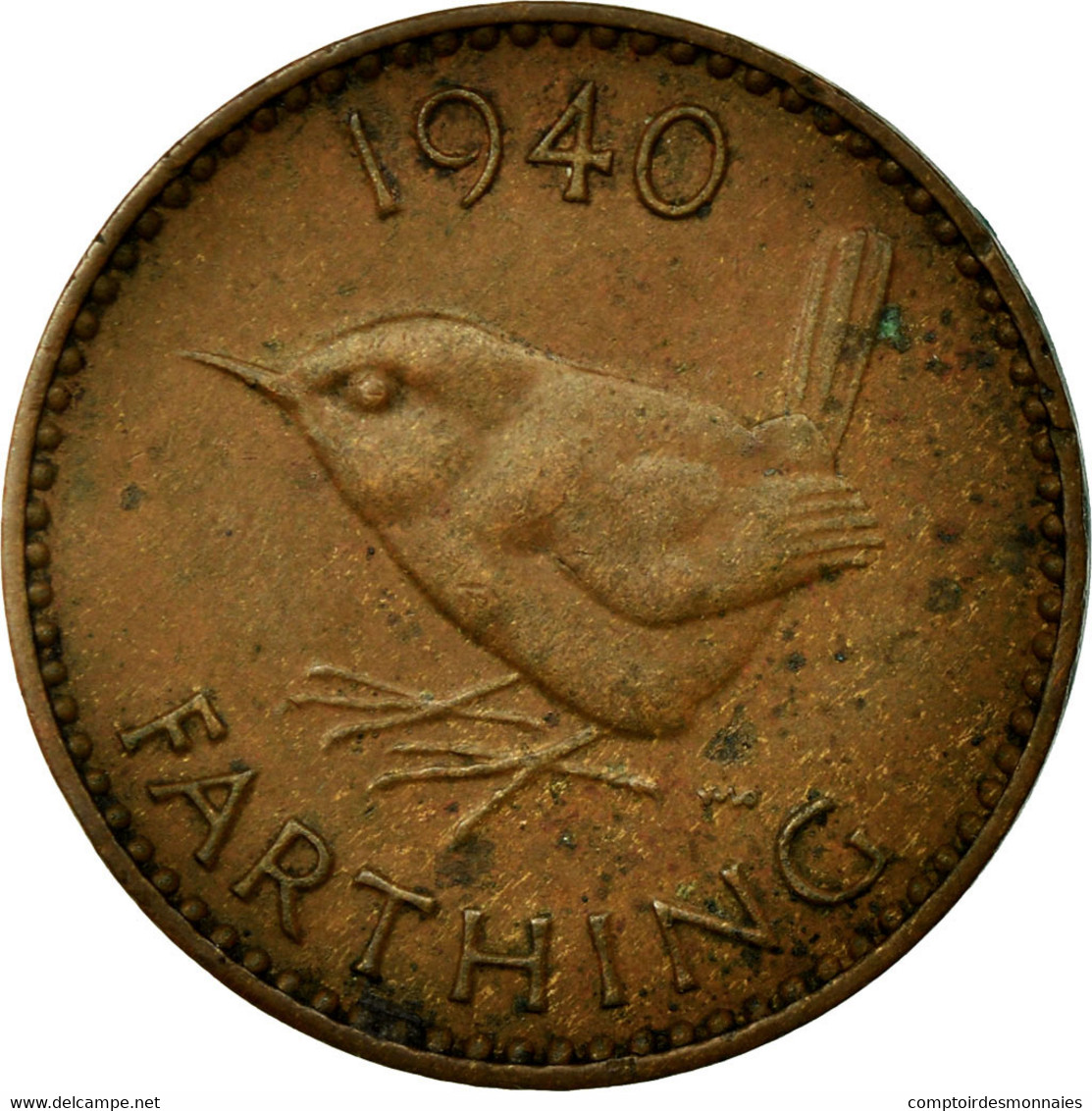 Monnaie, Grande-Bretagne, George VI, Farthing, 1940, TB+, Bronze, KM:843 - B. 1 Farthing