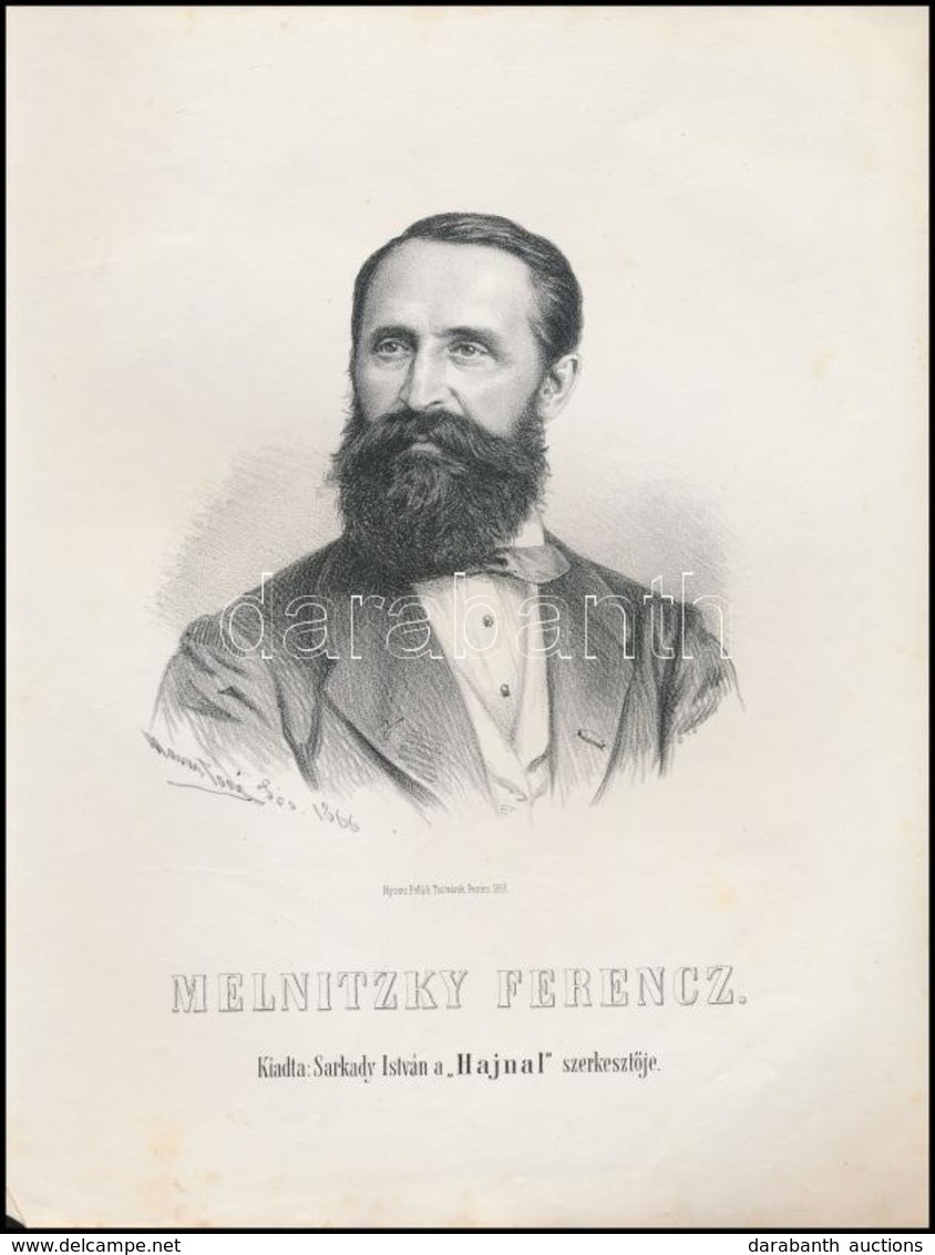 1867 Melnitzky Ferenc Szobrász Képe. Marastoni József Munkája. / Lithographic Image Of Franz Melnitzky Sculptor. 21x27 C - Stiche & Gravuren