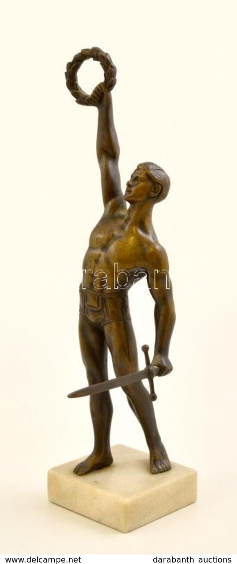 Jelzés Nélkül: A Győztes. Bronz, Alabástrom Talapzaton, M: 29 Cm - Autres & Non Classés