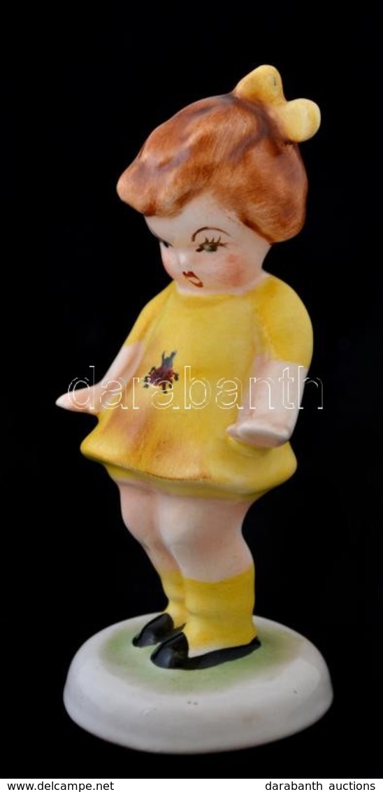 Bodrogkeresztúri Kerámia Kislány Figura, Kézzel Festett, Matricával Jelzett, Hibátlan, M: 12,5 Cm - Autres & Non Classés