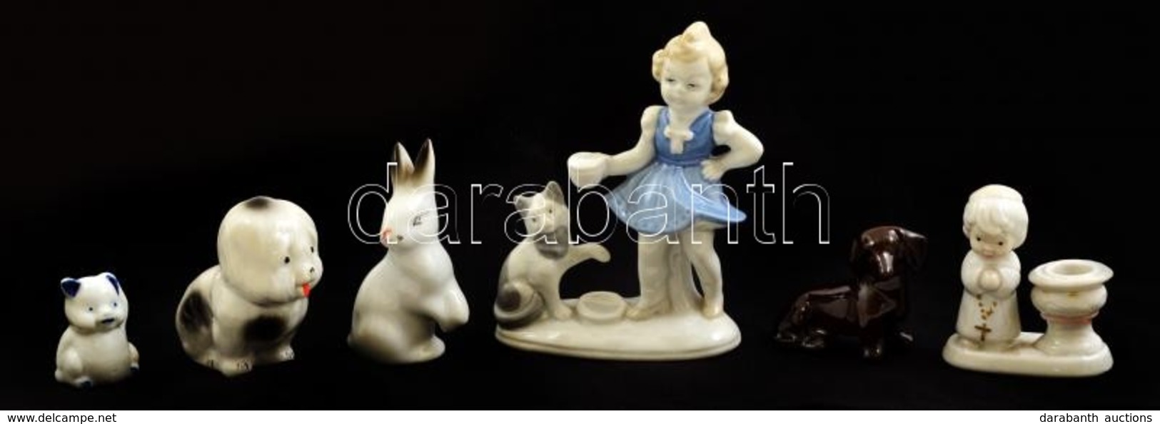 6 Db Különféle Porcelán Nipp Figura, Kézzel Festettek, Kettő Jelzett, Apró Kopásokkal, Különböző Méretben - Other & Unclassified