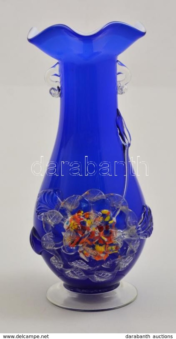 Gazdagon Díszített Fúj Váza, Plasztikus Rátétekkel, Jelzés Nélkül, Karcolással, M: 24 Cm - Verre & Cristal