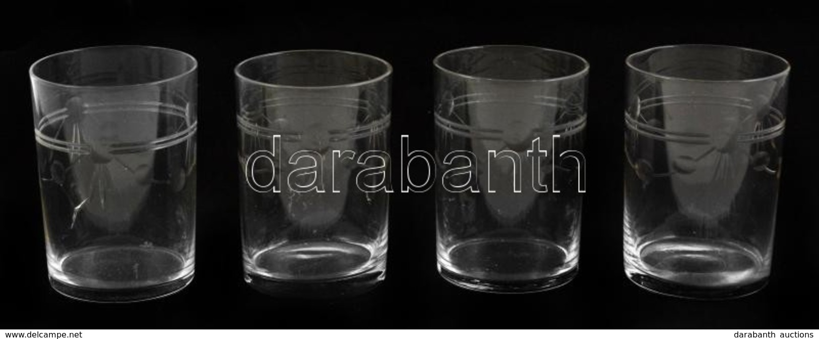 14 Db üveg Pohár, Csiszolt, Csorbákkal, Kisebb Karcolásokkal, M: 8 Cm és 10 Cm Közötti Méretben - Vidrio & Cristal