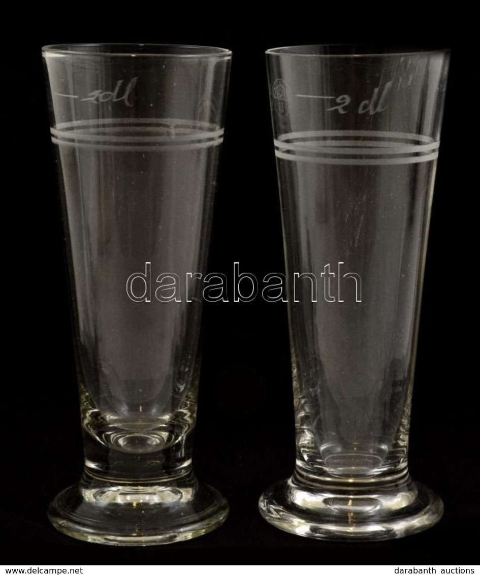 Régi 2 Dl-es Sörös Poharak, Kopásnyomokkal, M: 16,2 Cm - Glas & Kristall