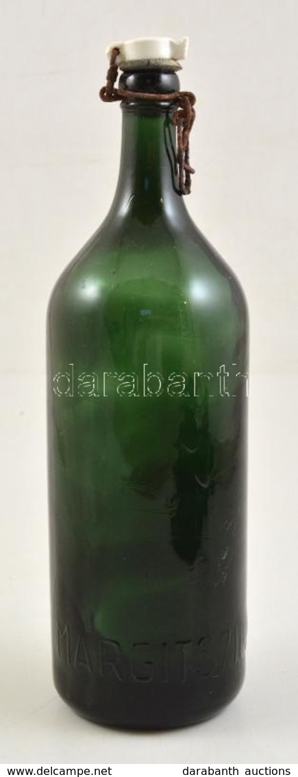 Régi 'Margitsziget' Feliratú Csatos üvegpalack, Csorba Nélkül,  M:33 Cm (1,5 L) - Glas & Kristall