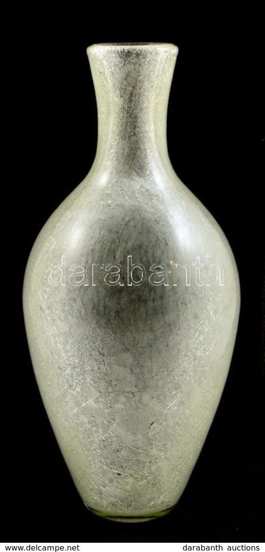 Dekoratív Váza, Formába Fújt, Jegeces Színtelen üveg, Hibátlan, Jelzés Nélkül, M: 25 Cm - Verre & Cristal