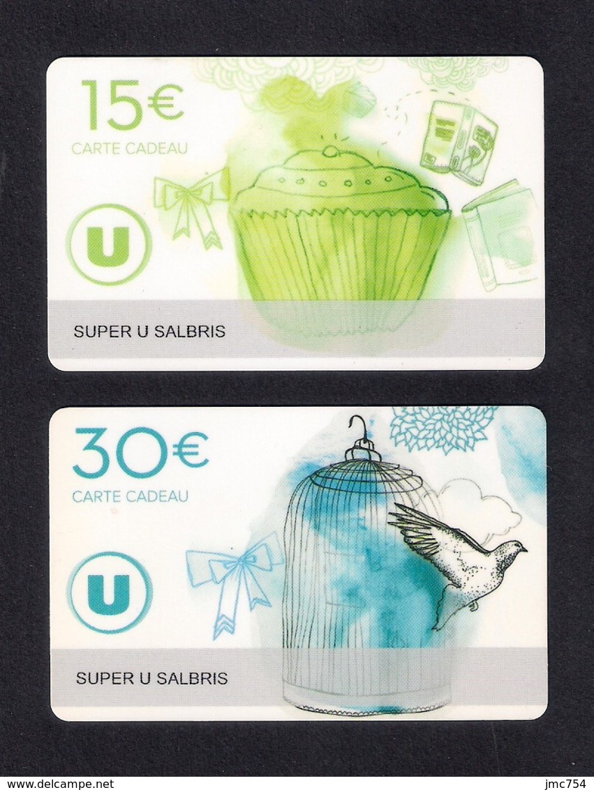 2  Carte Cadeau  SUPER U  SALBRIS (41).    Gift Card. Geschenkkarte - Cartes Cadeaux